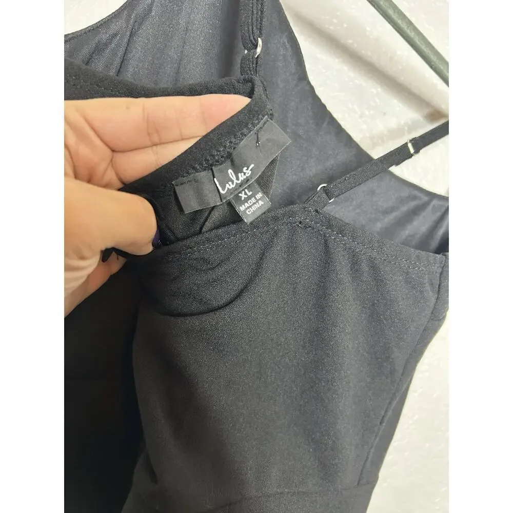 Lulus Shape the Night Black LBD Asymmetrical‎ Midi Dress Bodycon Sleeveless XL